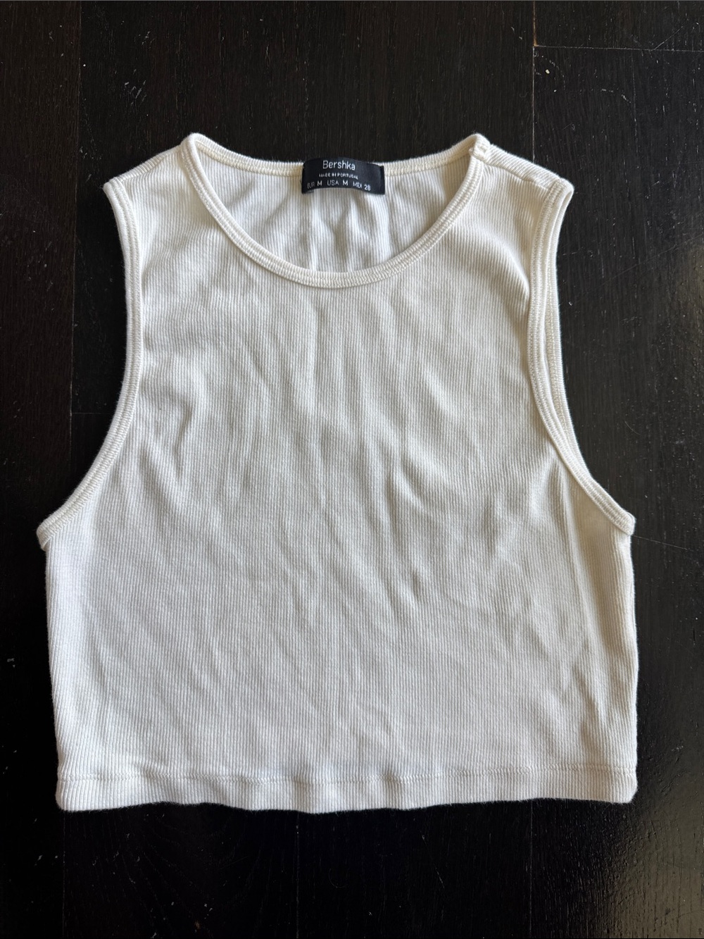 Bershka Cream Ribbed Cropped Tank